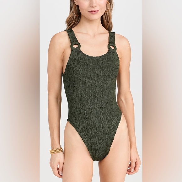 Hunza G Other - Hunza G Green Domino Ring Hardware Seersucker One Piece Crinkle Swimsuit NWOT